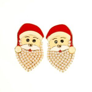 Sugar Fix Santa Earrings Seed Pearl Enamel Gold Tone